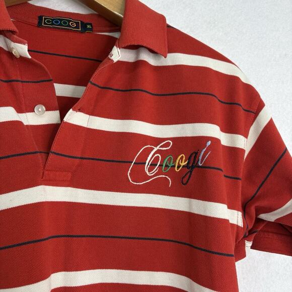 Coogi Men’s Sz XL Red/White Striped Polo Short Sleeve Embroidered Spell Out READ - Picture 5 of 8